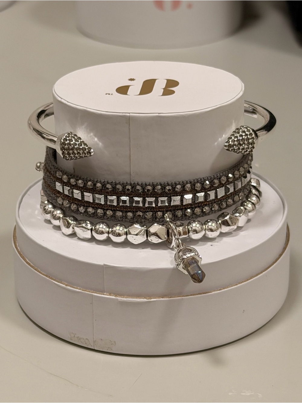 Bomb Party NWT! Gray and Silver Women's Bracelet Set with Crystal Charm